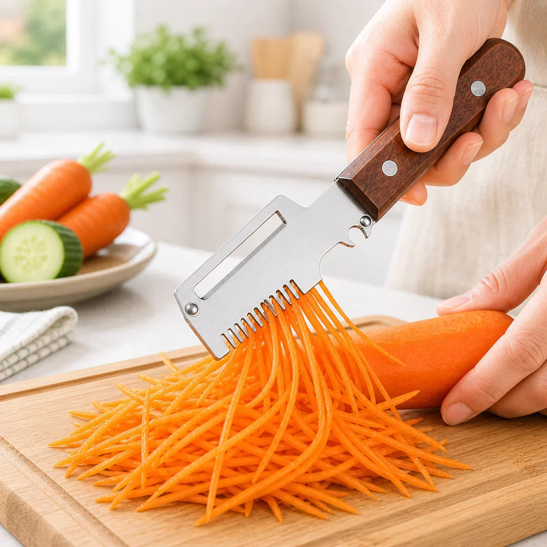 Pikanzo™  Wooden-Handled Stainless Steel Shredder and Peeler