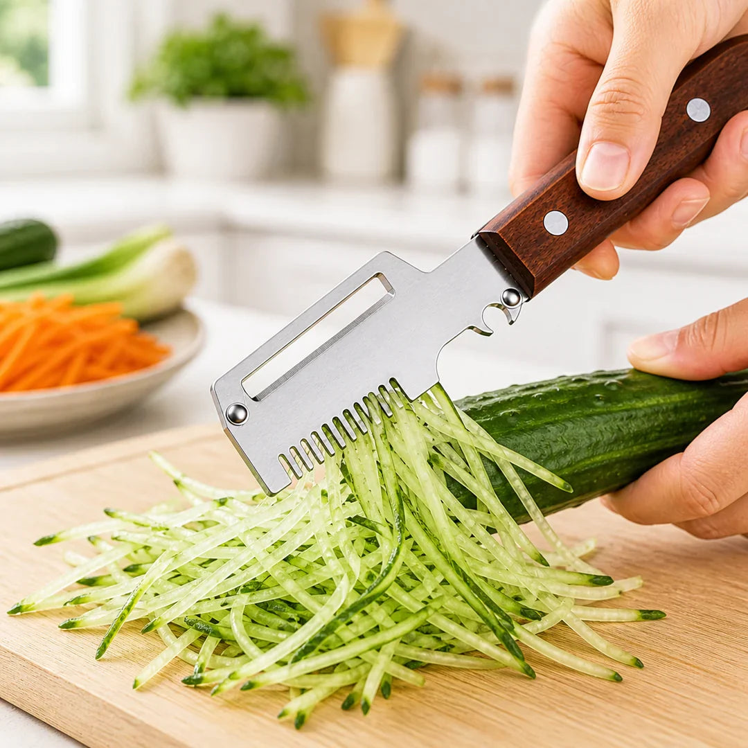 Pikanzo™  Wooden-Handled Stainless Steel Shredder and Peeler