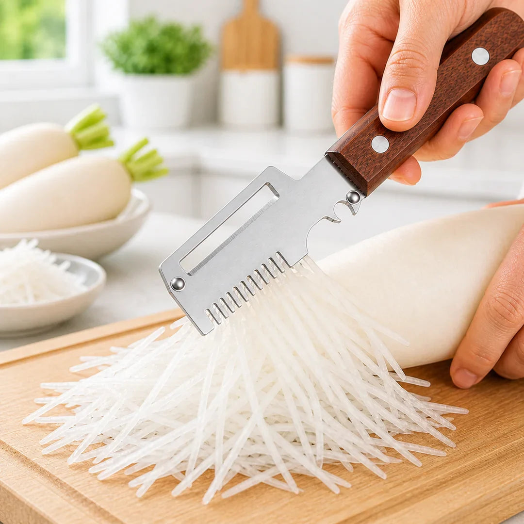 Pikanzo™  Wooden-Handled Stainless Steel Shredder and Peeler
