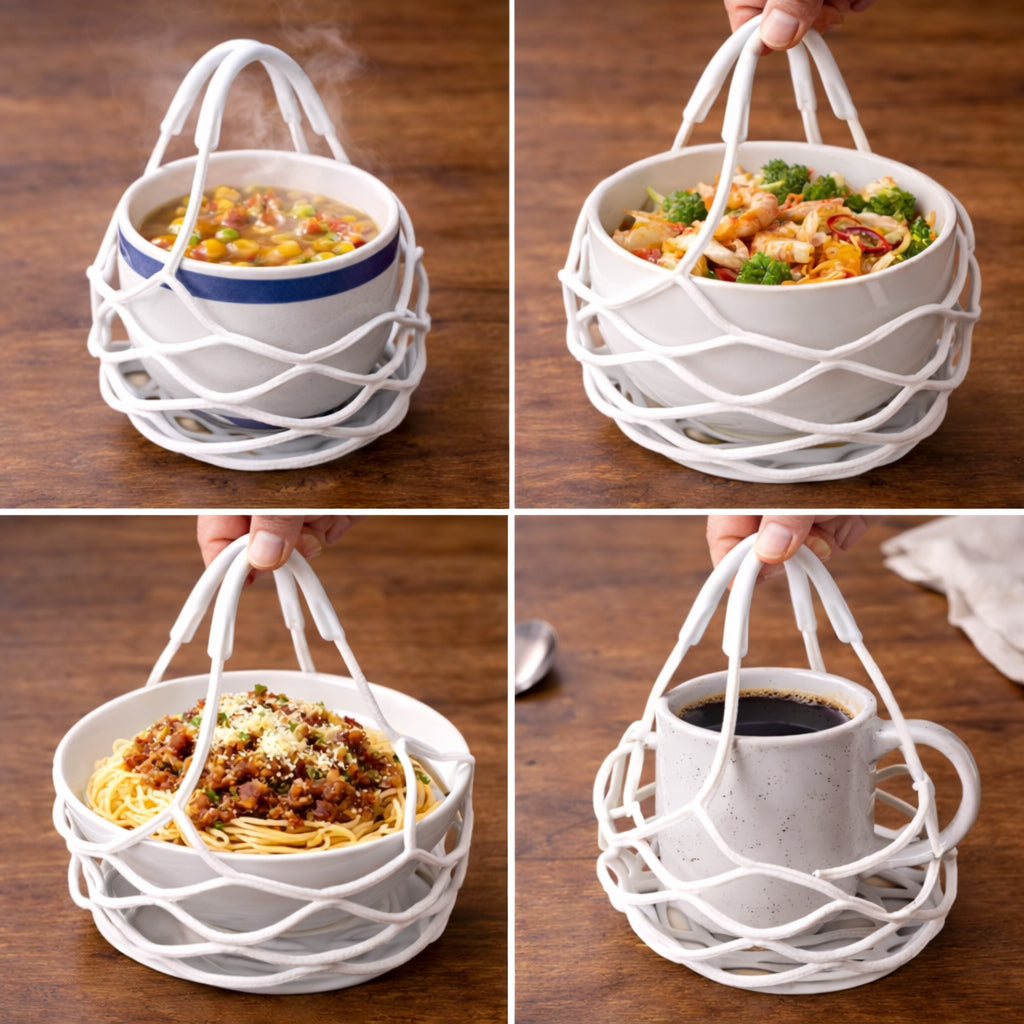 🍲 Pikanzo™ 2-in-1 Zero-Void™ Silicone Mesh Bag & Heat-Resistant Trivet Mat for Hot Bowls
