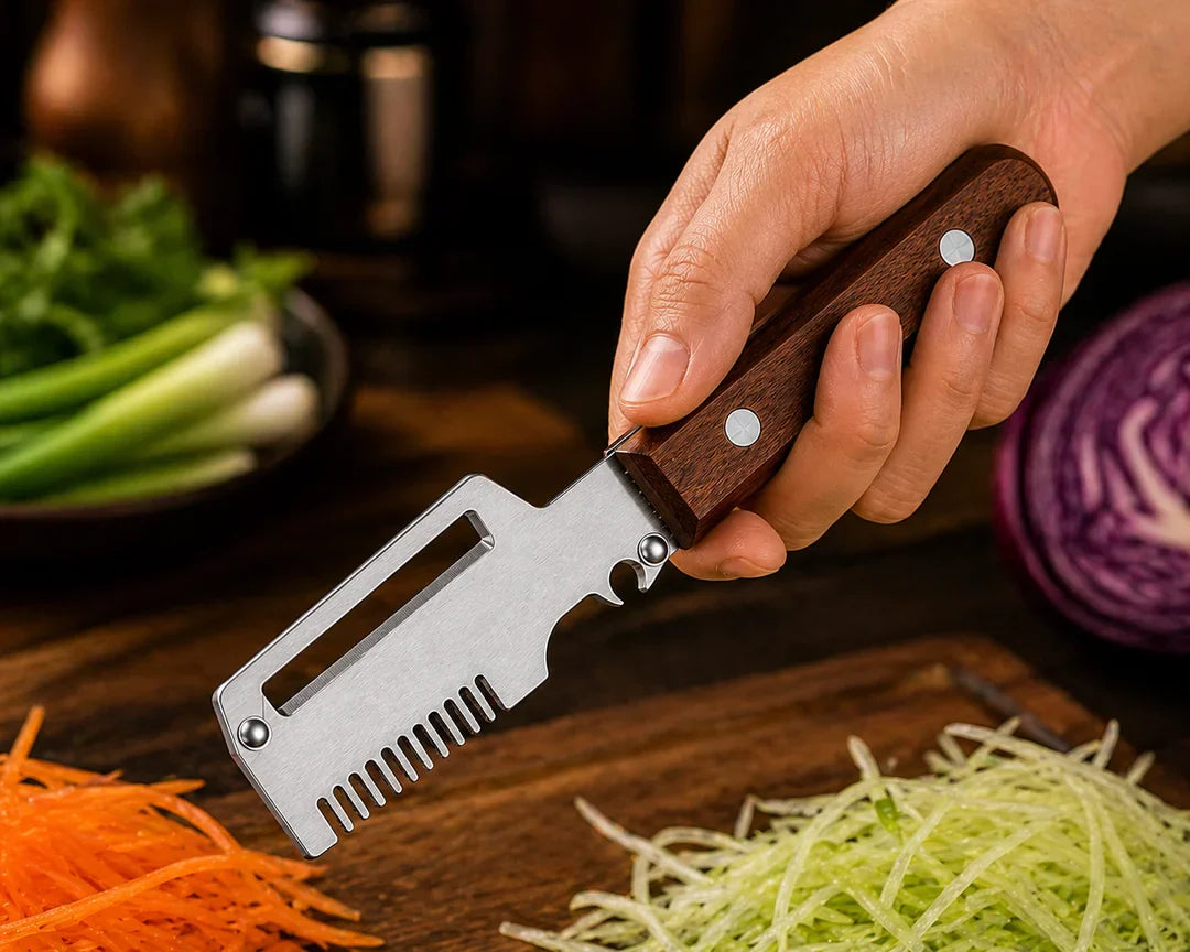 Pikanzo™  Wooden-Handled Stainless Steel Shredder and Peeler