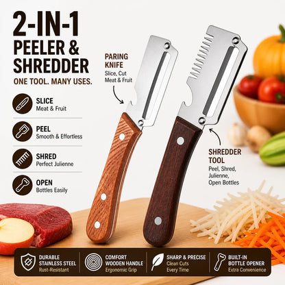 Pikanzo™  Wooden-Handled Stainless Steel Shredder and Peeler