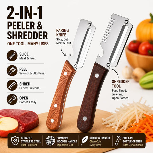 Pikanzo™  Wooden-Handled Stainless Steel Shredder and Peeler
