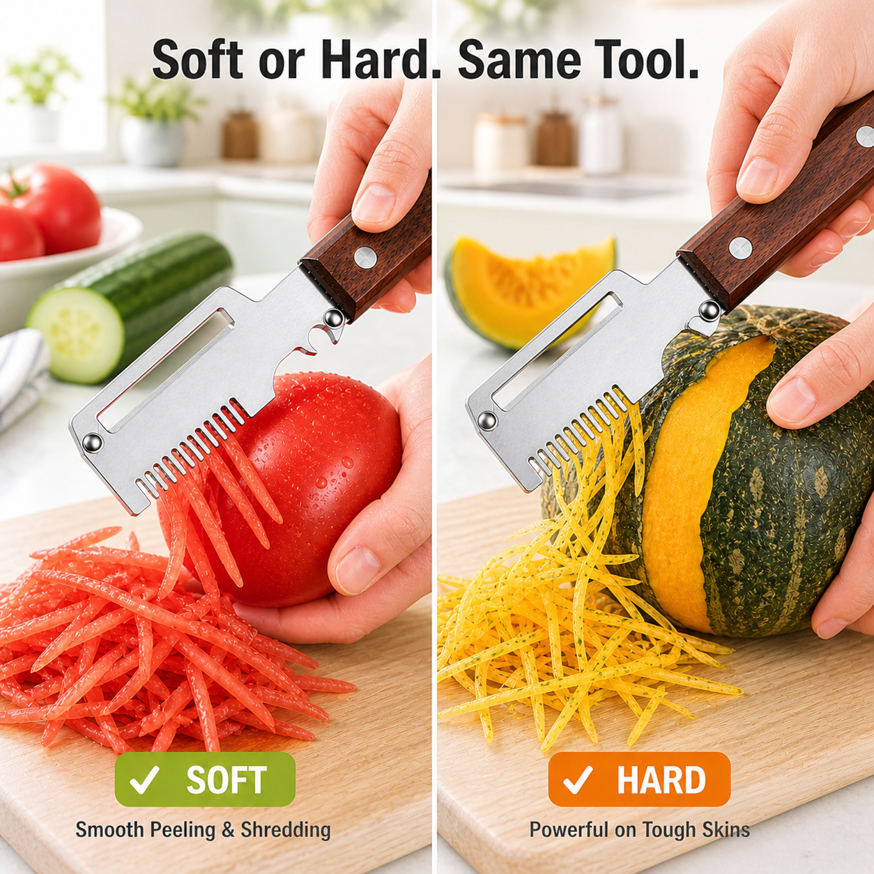 Pikanzo™  Wooden-Handled Stainless Steel Shredder and Peeler