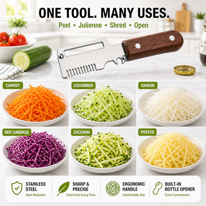 Pikanzo™  Wooden-Handled Stainless Steel Shredder and Peeler