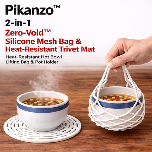 🍲 Pikanzo™ 2-in-1 Zero-Void™ Silicone Mesh Bag & Heat-Resistant Trivet Mat for Hot Bowls
