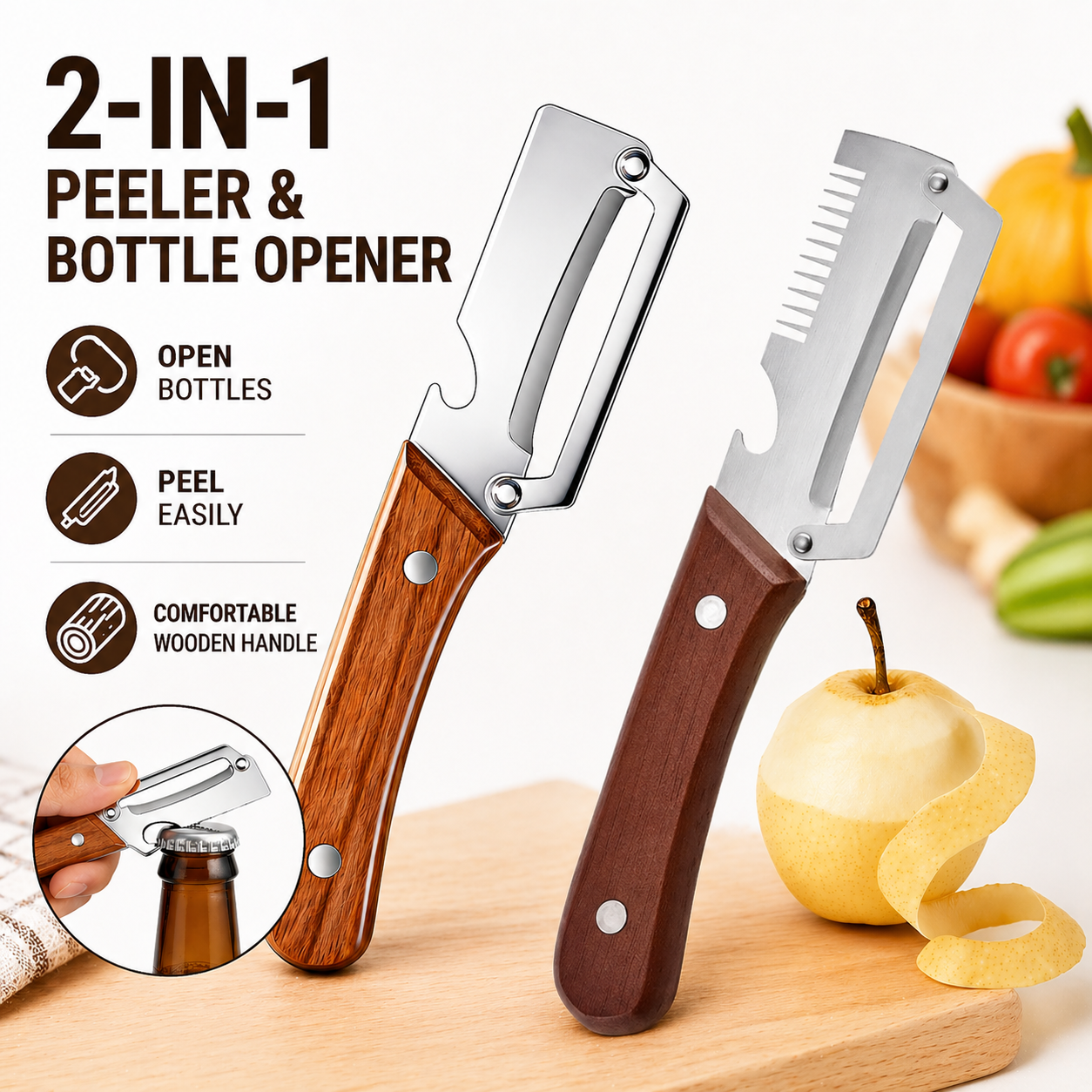 Pikanzo™  Wooden-Handled Stainless Steel Shredder and Peeler (Offer)
