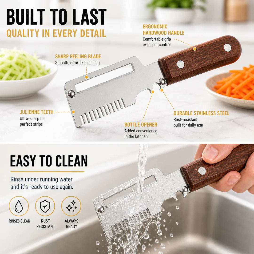Pikanzo™  Wooden-Handled Stainless Steel Shredder and Peeler