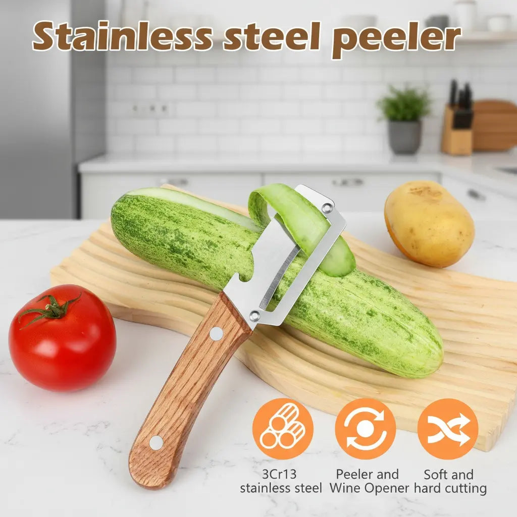 Pikanzo™  Wooden-Handled Stainless Steel Shredder and Peeler (Offer)