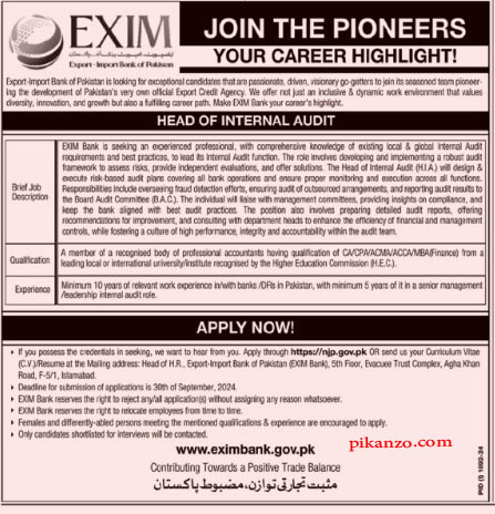 Exim Import Bank of Pakistan Jobs in Karachi September 2024