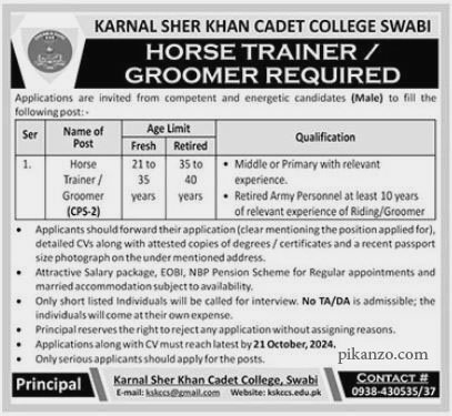 Cadet College Jobs in Swabi October 2024