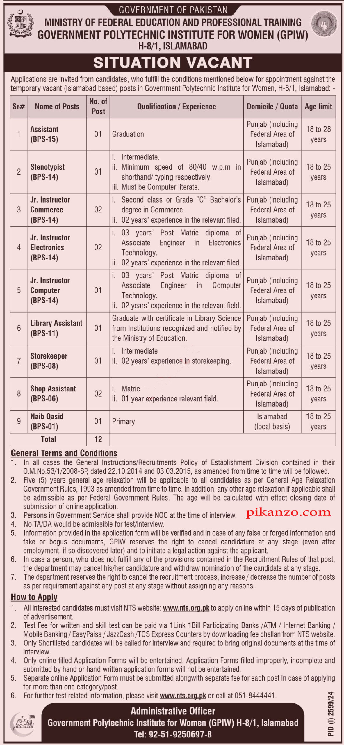 Government Polytechnic Institute for Women Jobs October 2024