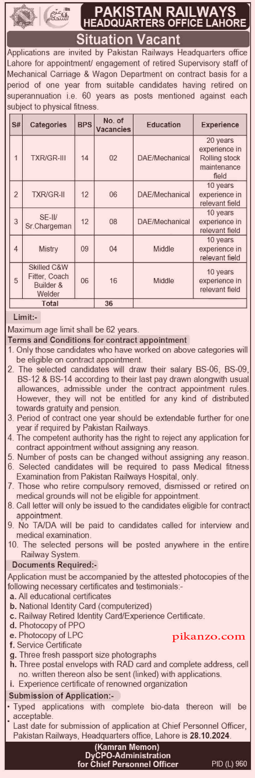 Pakistan Railways Jobs October 2024