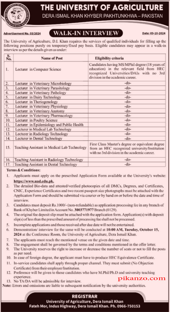 The University Of Agriculture Jobs October 2024