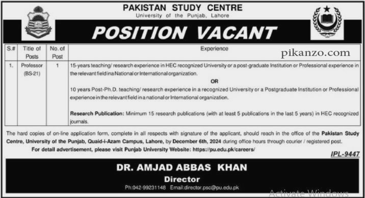 University Of The Punjab PU Jobs October 2024